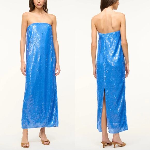 NEW NWT STAUD Casey Strapless Sequined Maxi Dress - Picture 2 of 12